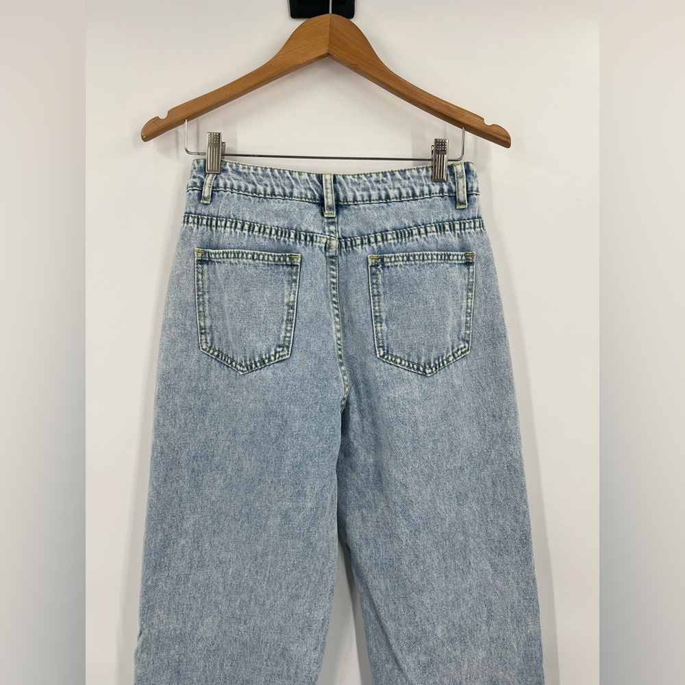 Pearl embellished straight leg statement jeans S coquette feminine spring - Picture 6 of 11